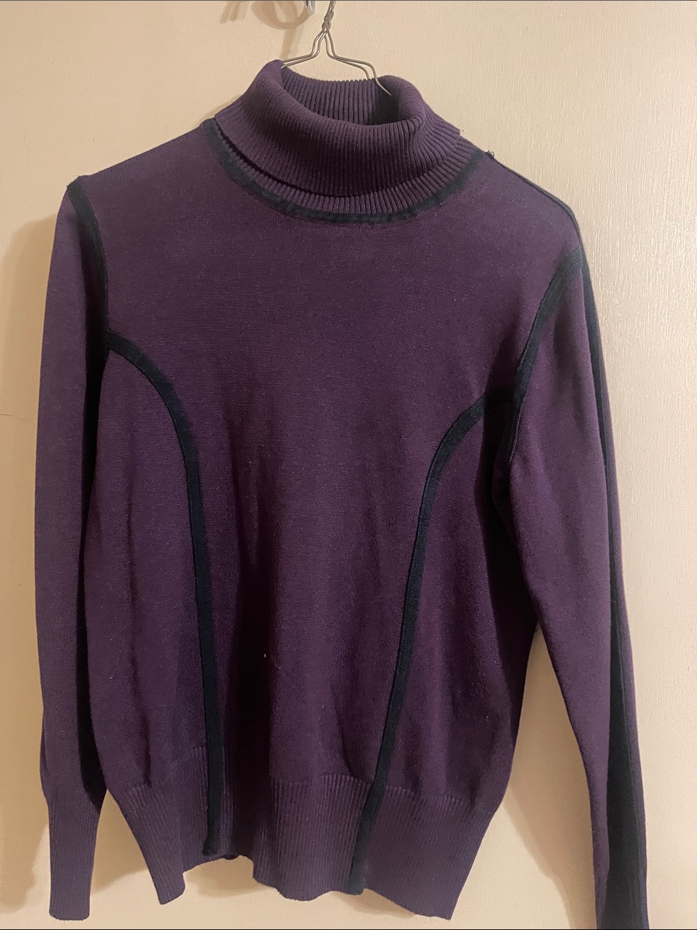 Catherine Malandrino Men's Deep Purple Turtleneck with Black Contrast